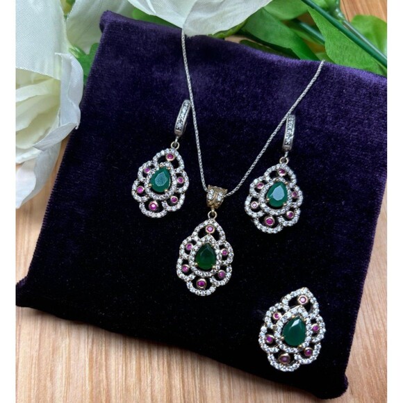 Handmade Jewelry - 925 Sterling Silver Turkish Vintage Jewelry Set  for Women,NEW,Antique,Handmade
